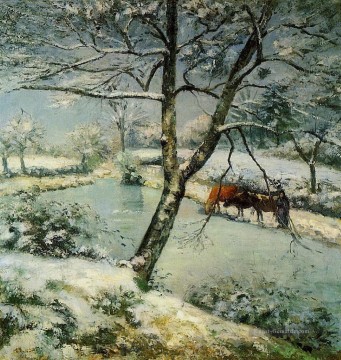  1875 Galerie - Winter in Montfoucault 1875 Camille Pissarro Landschaften Bach